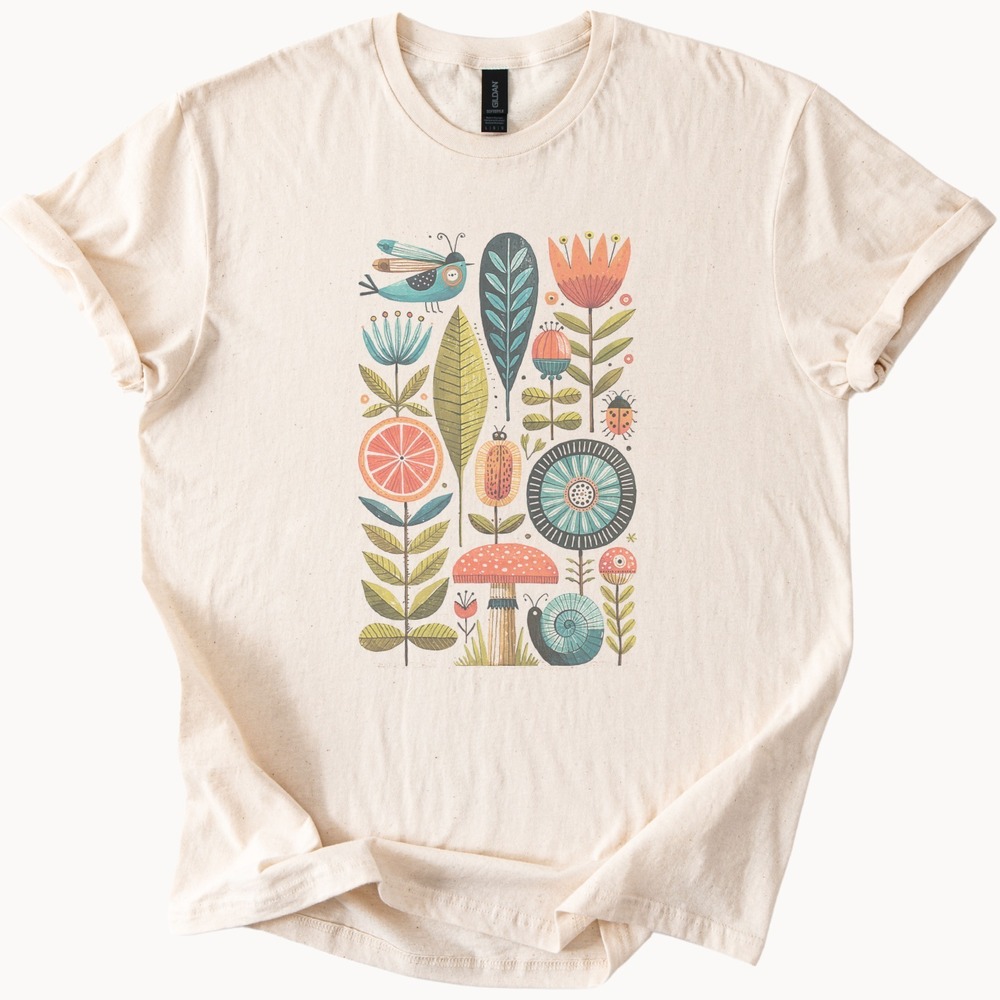 Vintage Style Botanical Folk Art Boho Tee